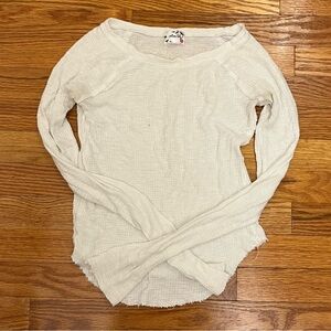 Free People waffle Cream Long Sleeve Top